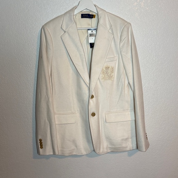 Polo Ralph Lauren Cream Monogram Crest Blazer Size 14 NWT Preppy Old Money - Picture 5 of 13